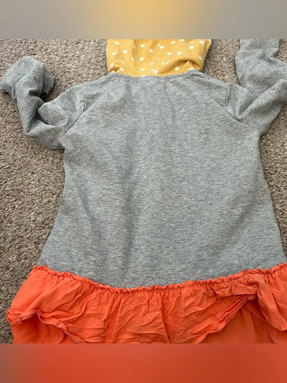 Girls Gray Hoodie with Coral Ruffle Trim
